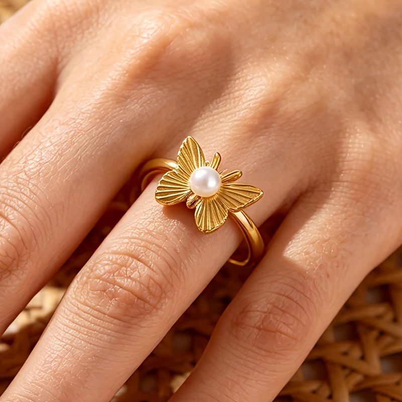 Women's Golden Butterfly Ring with Imitation Stones